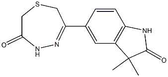 3,3-Dimethyl-5-[(2,5,6,7-tetrahydro-6-oxo-1,4,5-thiadiazepin)-3-yl]-1H-indol-2(3H)-one Struktur