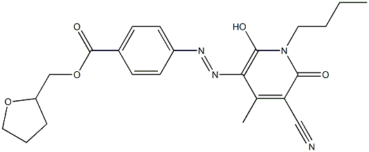 1-Butyl-3-cyano-6-hydroxy-4-methyl-5-[4-[(tetrahydrofuran-2-ylmethyl)oxycarbonyl]phenylazo]-2(1H)-pyridone Struktur