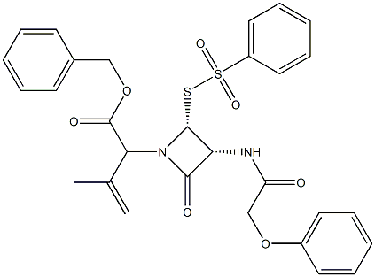 3-Methyl-2-[(3R,4R)-2-oxo-3-[(phenoxyacetyl)amino]-4-[(phenylsulfonyl)thio]azetidin-1-yl]-3-butenoic acid benzyl ester Struktur