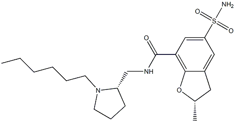 (S)-2,3-Dihydro-N-[[(2S)-1-hexyl-2-pyrrolidinyl]methyl]-2-methyl-5-sulfamoylbenzofuran-7-carboxamide Struktur