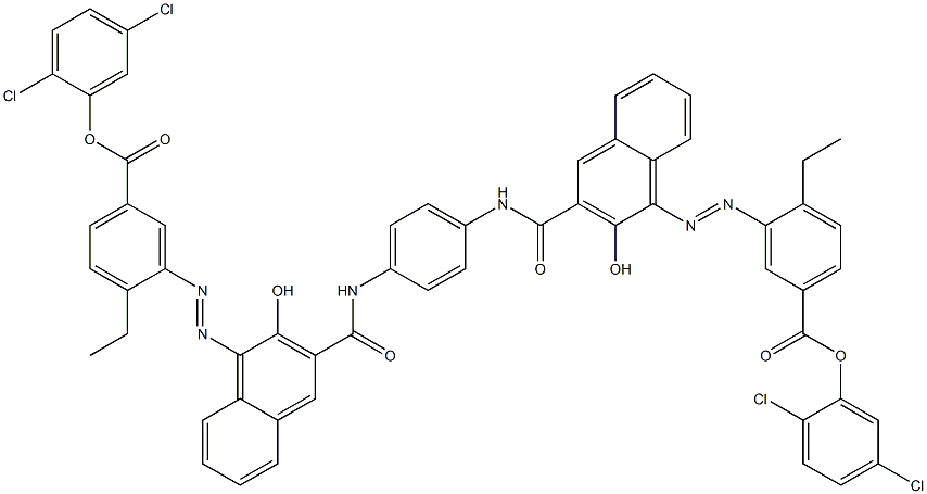 1,4-Bis[1-[[2-ethyl-5-(2,5-dichlorophenoxycarbonyl)phenyl]azo]-2-hydroxy-3-naphthoylamino]benzene Struktur