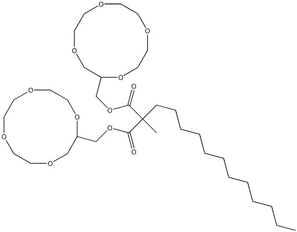 2-Methyl-2-dodecylmalonic acid bis(1,4,7,10-tetraoxacyclododecan-2-ylmethyl) ester Struktur