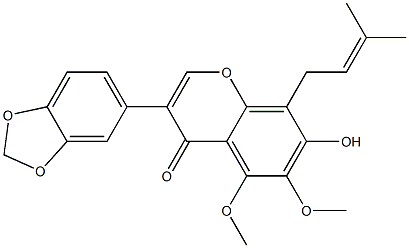 5,6-Dimethoxy-7-hydroxy-8-(3-methyl-2-butenyl)-3-(3,4-methylenedioxyphenyl)-4H-1-benzopyran-4-one Struktur