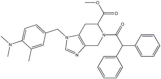 1-(4-Dimethylamino-3-methylbenzyl)-5-diphenylacetyl-4,5,6,7-tetrahydro-1H-imidazo[4,5-c]pyridine-6-carboxylic acid methyl ester Struktur