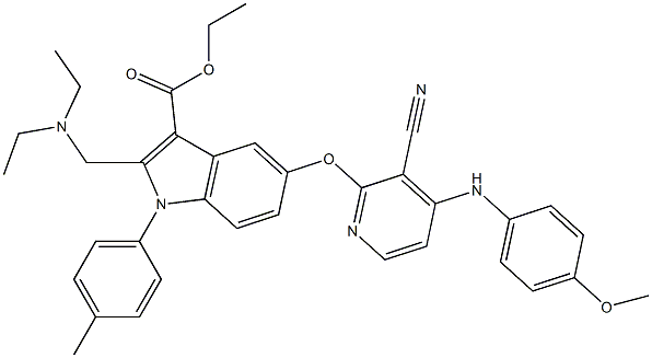 1-(4-Methylphenyl)-2-[(diethylamino)methyl]-5-[3-cyano-4-[(4-methoxyphenyl)amino]pyridin-2-yloxy]-1H-indole-3-carboxylic acid ethyl ester Struktur