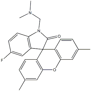 5-Fluoro-3',6'-dimethyl-1-(N,N-dimethylaminomethyl)spiro[3H-indole-3,9'-[9H]xanthen]-2(1H)-one Struktur