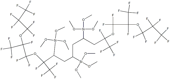 1,1,1,2,2,3,3,5,6,6,8,15,17,17,18,20,20,21,21,22,22,22-Docosafluoro-5,8,15,18-tetrakis(trifluoromethyl)-9,11,13-tris(trimethoxysilyl)-4,7,16,19-tetraoxadocosane Struktur