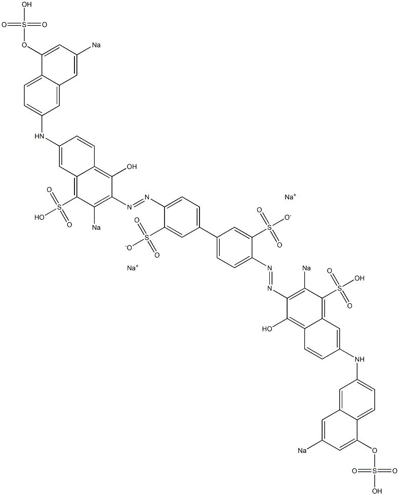 4,4'-Bis[[1-hydroxy-3-sodiosulfo-6-[N-(5-hydroxy-7-sodiosulfo-2-naphthalenyl)amino]-2-naphthalenyl]azo]-1,1'-biphenyl-3,3'-disulfonic acid disodium salt Struktur