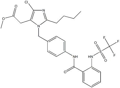 2-Butyl-4-chloro-1-[4-[2-(trifluoromethylsulfonylamino)benzoylamino]benzyl]-1H-imidazole-5-acetic acid methyl ester Struktur