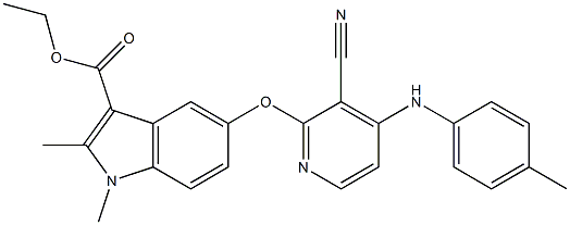 1,2-Dimethyl-5-[3-cyano-4-[(4-methylphenyl)amino]pyridin-2-yloxy]-1H-indole-3-carboxylic acid ethyl ester Struktur