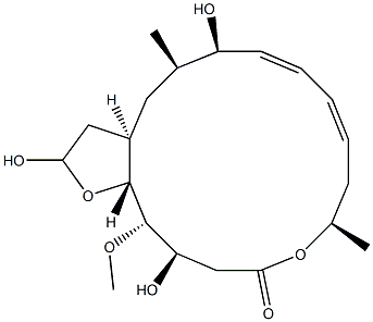 (3aR,5R,6R,7E,9E,12R,16R,17S,17aR)-2,3,3a,5,6,11,12,16,17,17a-Decahydro-2,6,16-trihydroxy-5,12-dimethyl-17-methoxy-4H-furo[2,3-f]oxacyclohexadecin-14(15H)-one Struktur