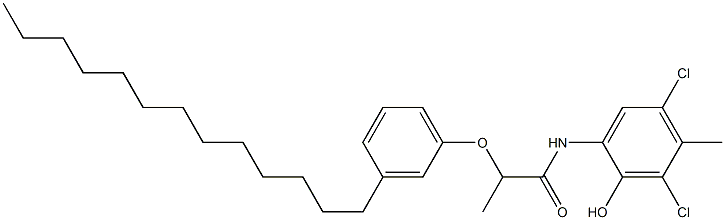 2-[2-(3-Tridecylphenoxy)propanoylamino]-4,6-dichloro-5-methylphenol Struktur