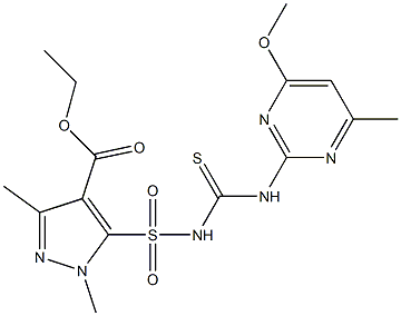 1,3-Dimethyl-5-[[(4-methyl-6-methoxypyrimidin-2-yl)thiocarbamoyl]sulfamoyl]-1H-pyrazole-4-carboxylic acid ethyl ester Struktur