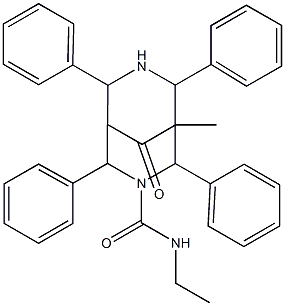 N-Ethyl-5-methyl-9-oxo-2,4,6,8-tetraphenyl-3,7-diazabicyclo[3.3.1]nonane-3-carboxamide Struktur