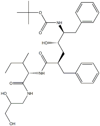 (2S)-2-[[(2R,4S,5S)-2-Benzyl-5-[(tert-butyloxycarbonyl)amino]-4-hydroxy-6-phenylhexanoyl]amino]-3-methyl-N-(2,3-dihydroxypropyl)valeramide Struktur