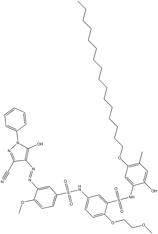 3-(3-Cyano-5-hydroxy-1-phenyl-1H-pyrazol-4-ylazo)-4-methoxy-N-[3-[(5-hexadecyloxy-2-hydroxy-4-methylphenyl)aminosulfonyl]-4-(2-methoxyethoxy)phenyl]benzenesulfonamide Struktur