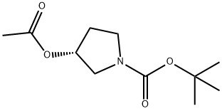 1-Pyrrolidinecarboxylic acid, 3-(acetyloxy)-, 1,1-dimethylethyl ester, (3R)- Struktur