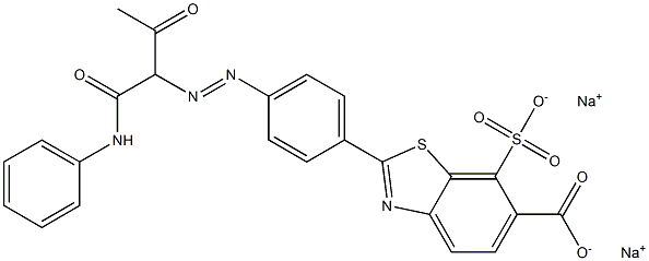 6-Benzothiazolecarboxylic acid, 2-[4-[[2-oxo-1-[(phenylamino)carbonyl]propyl]azo]phenyl]-7-sulfo-, disodium salt Struktur