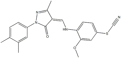 4-({[1-(3,4-dimethylphenyl)-3-methyl-5-oxo-1,5-dihydro-4H-pyrazol-4-ylidene]methyl}amino)-3-methoxyphenyl thiocyanate Struktur