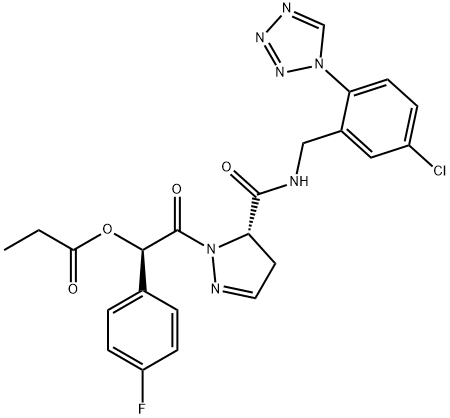 (1R)-2-[(5S)-5-({[5-chloro-2-(1H-1,2,3,4-tetrazol-1-yl)phenyl]methyl}carbamoyl)-4,5-dihydro-1H-pyrazol-1-yl]-1-(4-fluorophenyl)-2-oxoethyl propanoate|化合物 T30263