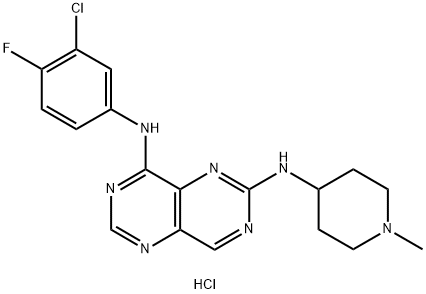 N8-(3-Chloro-4-fluorophenyl)-N2-(1-methyl-4-piperidinyl)-pyrimido[5,4-d]pyrimidine-2,8-diamine dihydrochloride Struktur