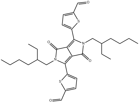 5,5'-(2,5-Bis(2-ethylhexyl)-3,6-dioxo-2,3,5,6-tetrahydropyrrolo[3,4-c]pyrrole-1,4-diyl)bis(thiophene-2-carbaldehyde) Struktur