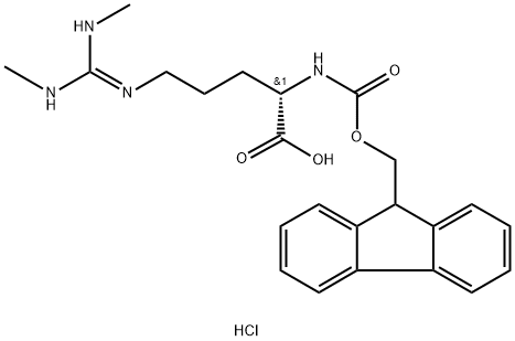 (2S)-5-[(Z)-N',N''-dimethylcarbamimidamido]-2-({[(9H-fluoren-9-yl)methoxy]carbonyl}amino)pentanoic acid hydrochloride Struktur