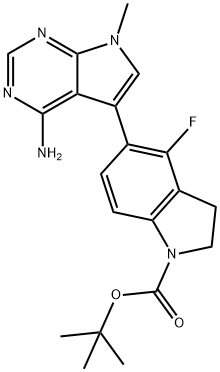 1,1-dimethylethyl 5-(4-amino-7-methyl-7H-pyrrolo[2,3-d]pyrimidin-5-yl)-4-fluoro-2,3-dihydro-1H-indole-1-carboxylate Struktur