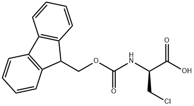 (2S)-3-chloro-2-({[(9H-fluoren-9-yl)methoxy]carbonyl}amino)propanoic acid Struktur