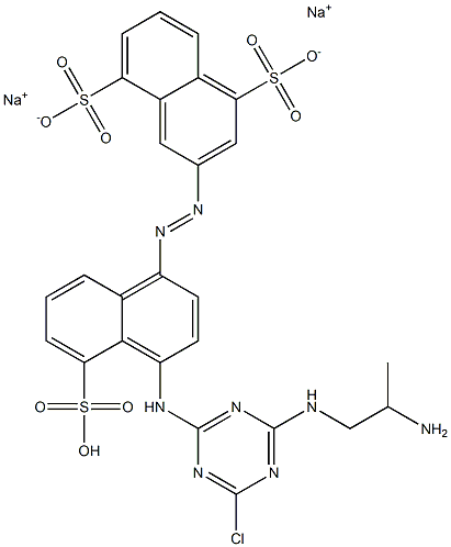 3-{[4-({4-[(2-aminopropyl)amino]-6-chloro-1,3,5-triazin-2-yl}amino)-5-sulfonaphthalen-1-yl]diazenyl}naphthalene-1,5-disulfonate, disodium salt Struktur