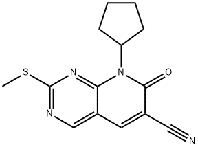 8-cyclopentyl-2-(methylthio)-7-oxo-7,8-dihydropyrido[2,3-d]pyrimidine-6-carbonitrile Struktur