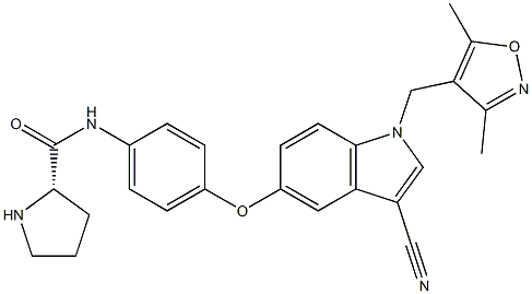 (2S)-N-[4-[[3-Cyano-1-[(3,5-dimethyl-4-isoxazolyl)methyl]-1H-indol-5-yl]oxy]phenyl]-2-pyrrolidinecarboxamide Struktur