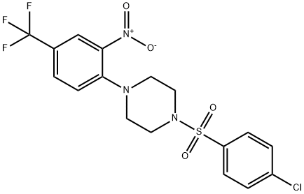 1-[(4-chlorophenyl)sulfonyl]-4-[2-nitro-4-(trifluoromethyl)phenyl]piperazine Struktur