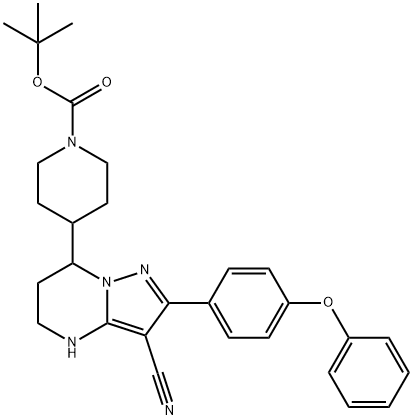 tert-butyl 4-(3-cyano-2-(4-phenoxyphenyl)-4,5,6,7-tetrahydropyrazolo[1,5-a]pyrimidin-7-yl)piperidine-1-carboxylate Struktur