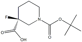 (S)-1-(tert-butoxycarbonyl)-3-fluoropiperidine-3-carboxylic acid Struktur