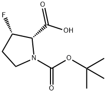 (2S,3S)-1-(tert-butoxycarbonyl)-3-fluoropyrrolidine-2-carboxylic acid Struktur