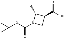 trans-(2R,3S)-1-(tert-butoxycarbonyl)-2-methylazetidine-3-carboxylic acid Struktur