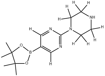 2-(piperazin-1-yl-2,2,3,3,5,5,6,6-d8)-5-(4,4,5,5-tetramethyl-1,3,2-dioxaborolan-2-yl)pyrimidine-4,6-d2 Struktur