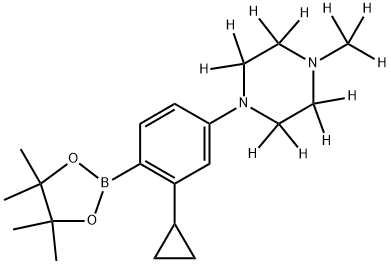 1-(3-cyclopropyl-4-(4,4,5,5-tetramethyl-1,3,2-dioxaborolan-2-yl)phenyl)-4-(methyl-d3)piperazine-2,2,3,3,5,5,6,6-d8 Struktur