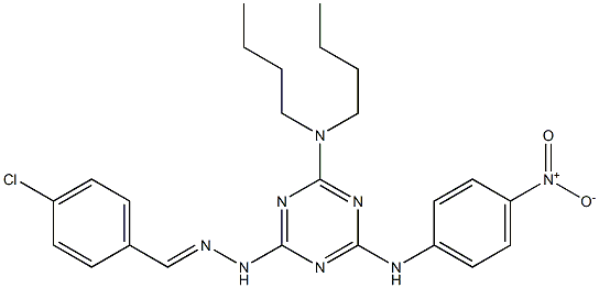 4-chlorobenzaldehyde (4-(dibutylamino)-6-{4-nitroanilino}-1,3,5-triazin-2-yl)hydrazone Struktur