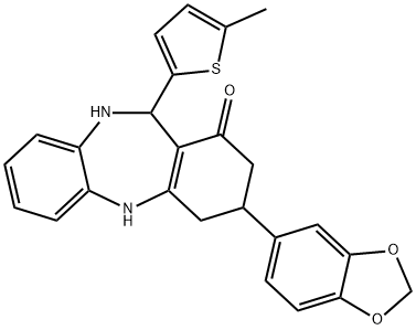 3-(1,3-benzodioxol-5-yl)-11-(5-methyl-2-thienyl)-2,3,4,5,10,11-hexahydro-1H-dibenzo[b,e][1,4]diazepin-1-one Struktur