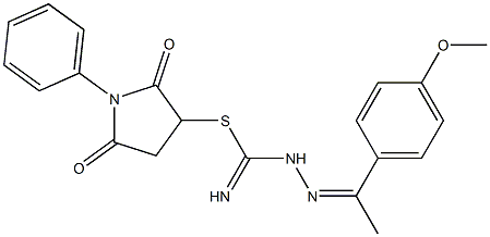 2,5-dioxo-1-phenyl-3-pyrrolidinyl 2-[1-(4-methoxyphenyl)ethylidene]hydrazinecarbimidothioate Struktur