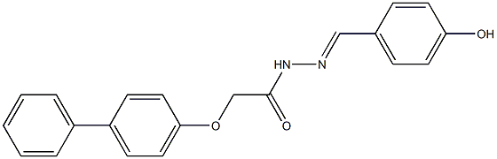 2-{[1,1'-biphenyl]-4-yloxy}-N'-[(1E)-(4-hydroxyphenyl)methylidene]acetohydrazide Struktur