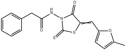 N-{5-[(5-methyl-2-furyl)methylene]-4-oxo-2-thioxo-1,3-thiazolidin-3-yl}-2-phenylacetamide Structure