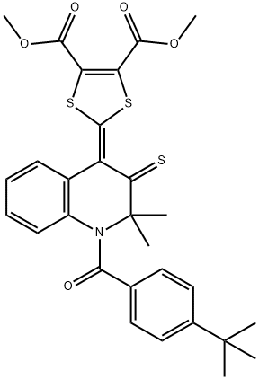 dimethyl 2-(1-(4-tert-butylbenzoyl)-2,2-dimethyl-3-thioxo-2,3-dihydroquinolin-4(1H)-ylidene)-1,3-dithiole-4,5-dicarboxylate Struktur