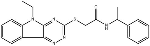 2-[(5-ethyl-5H-[1,2,4]triazino[5,6-b]indol-3-yl)sulfanyl]-N-(1-phenylethyl)acetamide Struktur