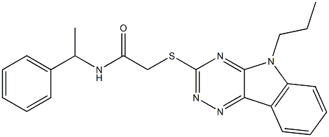 N-(1-phenylethyl)-2-[(5-propyl-5H-[1,2,4]triazino[5,6-b]indol-3-yl)sulfanyl]acetamide Struktur