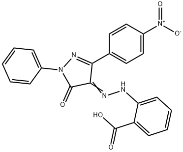 2-[2-(3-{4-nitrophenyl}-5-oxo-1-phenyl-1,5-dihydro-4H-pyrazol-4-ylidene)hydrazino]benzoic acid Struktur