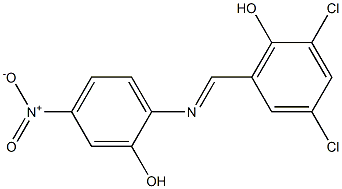 2,4-dichloro-6-{[(2-hydroxy-4-nitrophenyl)imino]methyl}phenol Struktur