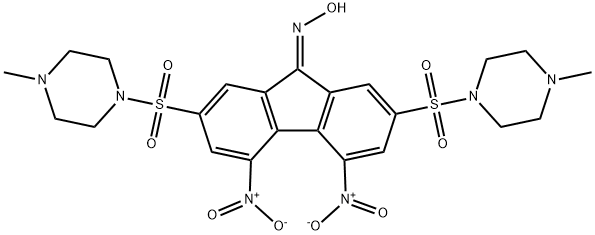 4,5-bisnitro-2,7-bis[(4-methyl-1-piperazinyl)sulfonyl]-9H-fluoren-9-one oxime Struktur